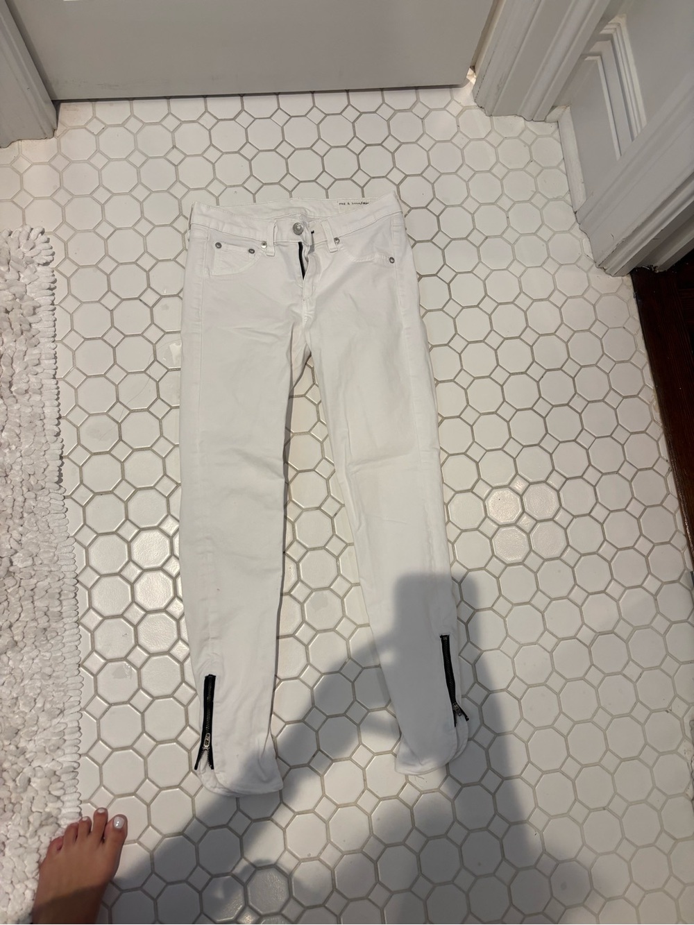 White Skinny Jeans with Ankle Zips